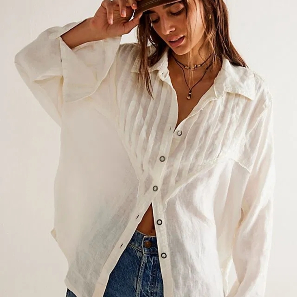 FREE PEOPLE: Tucked Up Linen Shirt Oversized XS